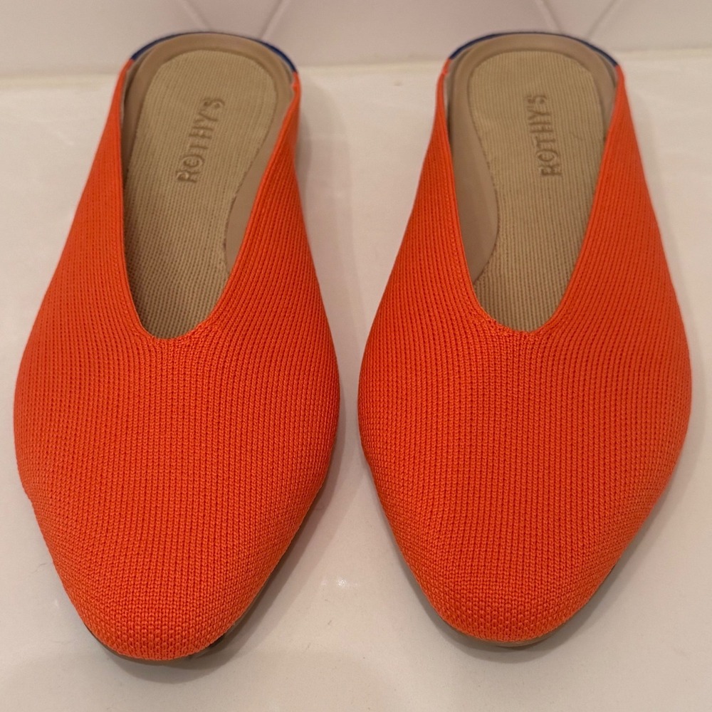 Rothy's Orange Pointed Knit Mules